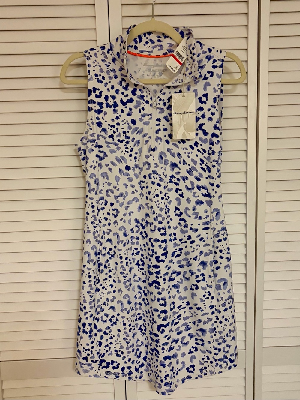 Tommy Bahama White and Blue Sleeveless Printed Polo Dress
